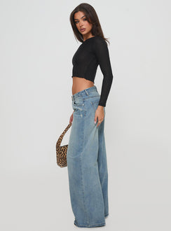 Demie Mid Rise Wide Leg Jeans Light Blue Wash Low Rise Jeans Jeans 