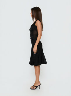 Discover the Quani Lace Midi Skirt Black womens-skirts featuring aline shape side view of model wearing Princess Polly