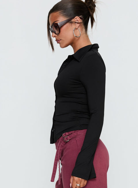 Solina Long Sleeve Collared Top Black