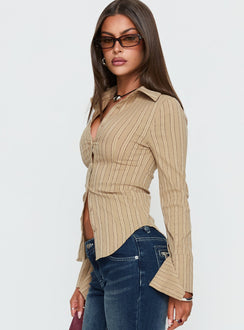 Madlin Long Sleeve Top Brown Stripe