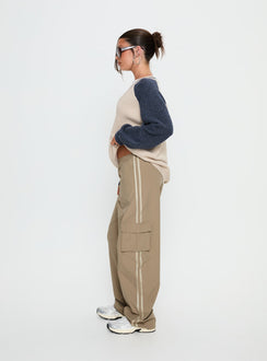 side view of model wearing Princess Polly Ellyn Baggy Cargo Pants Khaki Mid Rise Pants Pants 