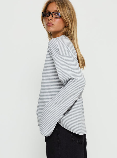 Settle Down Long Sleeve Top Grey / White Stripe