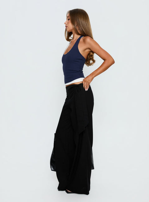side view of model wearing Princess Polly Wave Dancer Tie Pant Black Mid Rise Pants Pants 