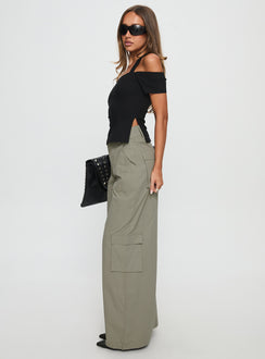 side view of model wearing Princess Polly Companions Cargo Slack Pant Khaki High Rise Pants Pants 