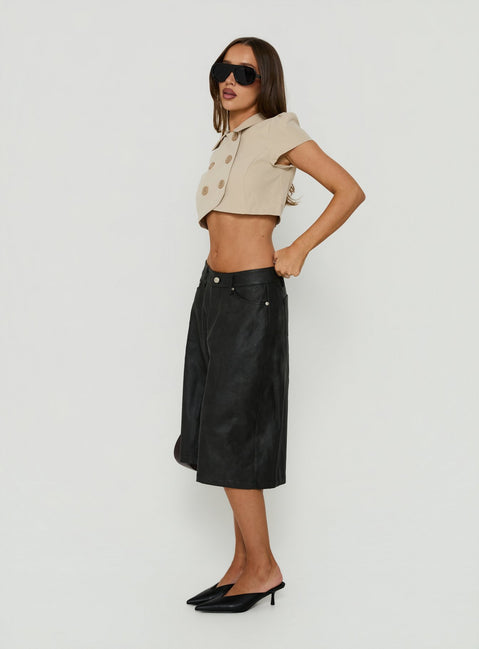 Spectator Faux Leather Longline Shorts Black