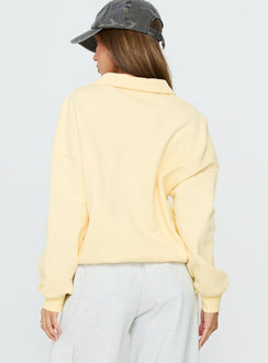 back view of model wearing Princess Polly Rozanna 1/4 Zip Jumper Butter Cropped Jumpers Jumpers 