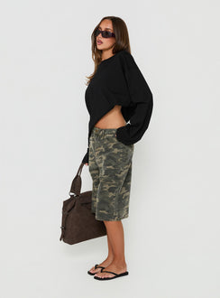 Tag Longline Denim Jorts Washed Camo