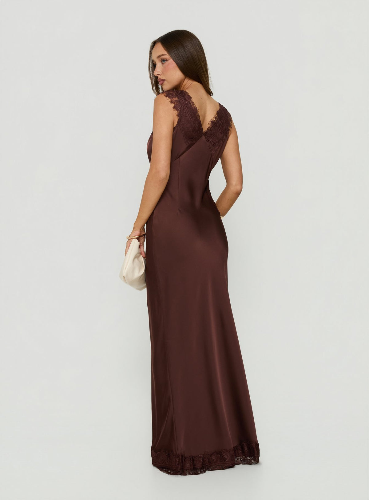 Kiinney Lace Trim Sleeveless Maxi Dress Brown