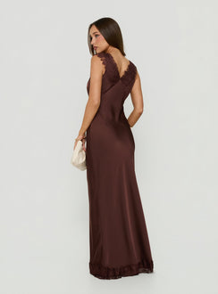 Kiinney Lace Trim Sleeveless Maxi Dress Brown
