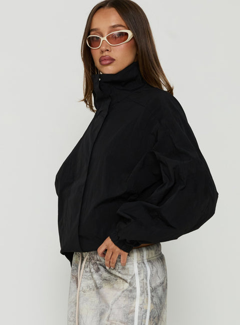 Kallow Funnel Neck Windbreaker Jacket Black