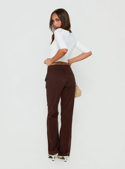 Designed with Vanla Trouser Brown womens-regular-pants featuring high-rise waist and wide-leg cut back view of model wearing Princess Polly