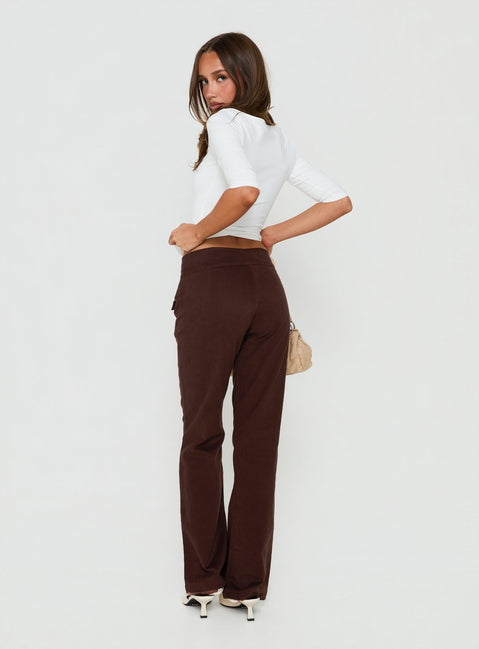 Designed with Vanla Trouser Brown womens-regular-pants featuring high-rise waist and wide-leg cut back view of model wearing Princess Polly