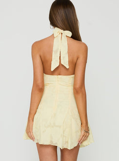 Bellanca Halter Pleat Mini Dress Butter Yellow Burnout
