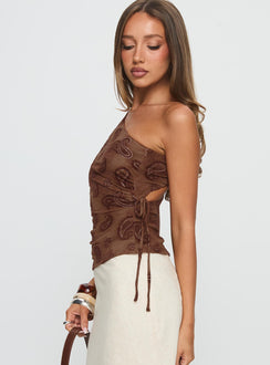 Addysin One Shoulder Top Brown Paisley