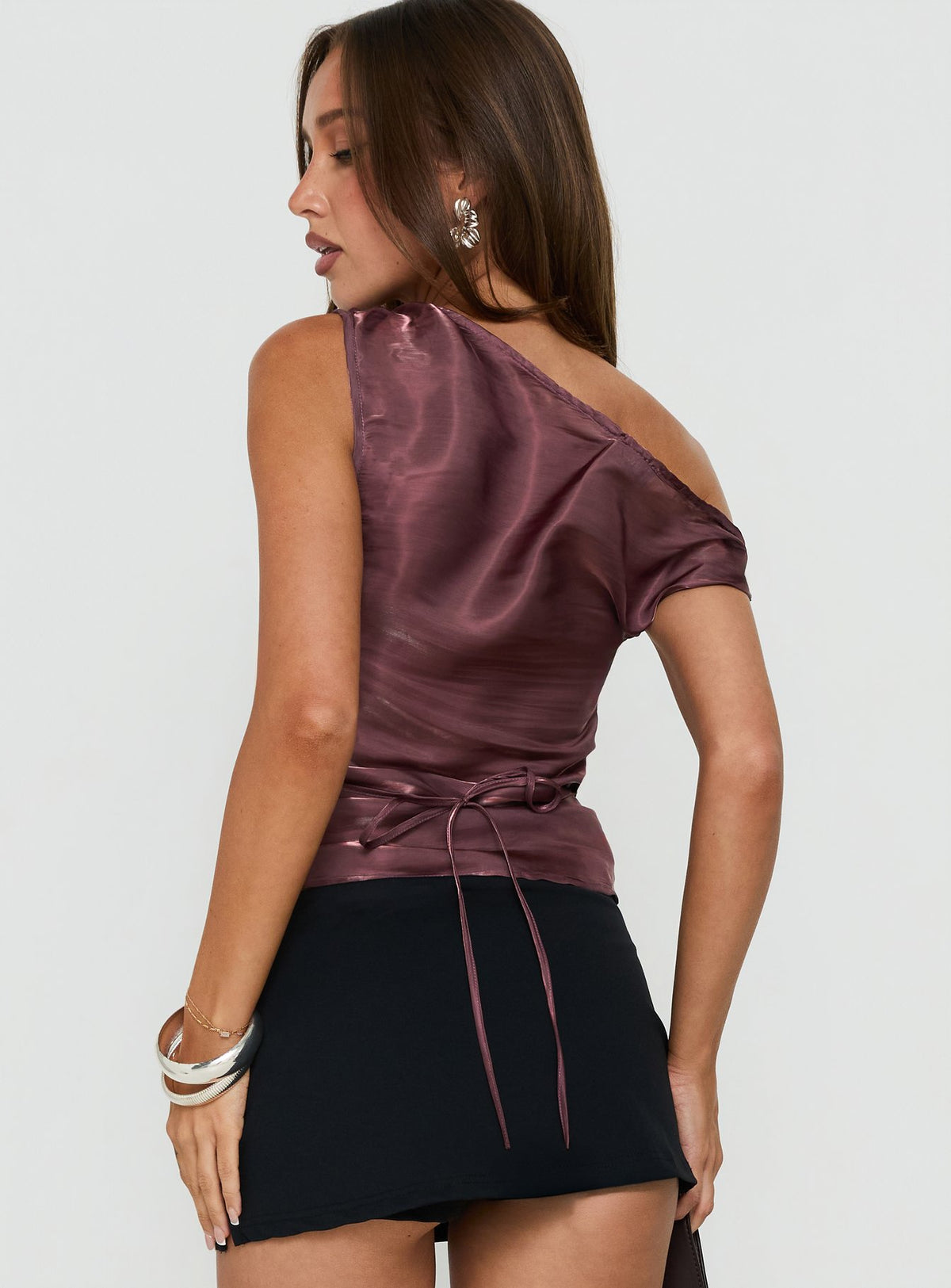 Charleah Draped Off Shoulder Top Plum