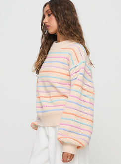 side view of model wearing Princess Polly Harmony Balloon Sleeve Knit Sweater Multi Jumpers 