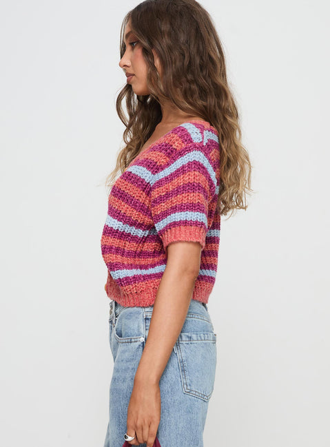 side view of model wearing Princess Polly Compassion Knit Cardigan Multi Cropped Jumpers Jumpers 