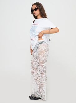 back view of model wearing Princess Polly Lombardio Lace Maxi Skirt White Maxi Skirts Skirts 