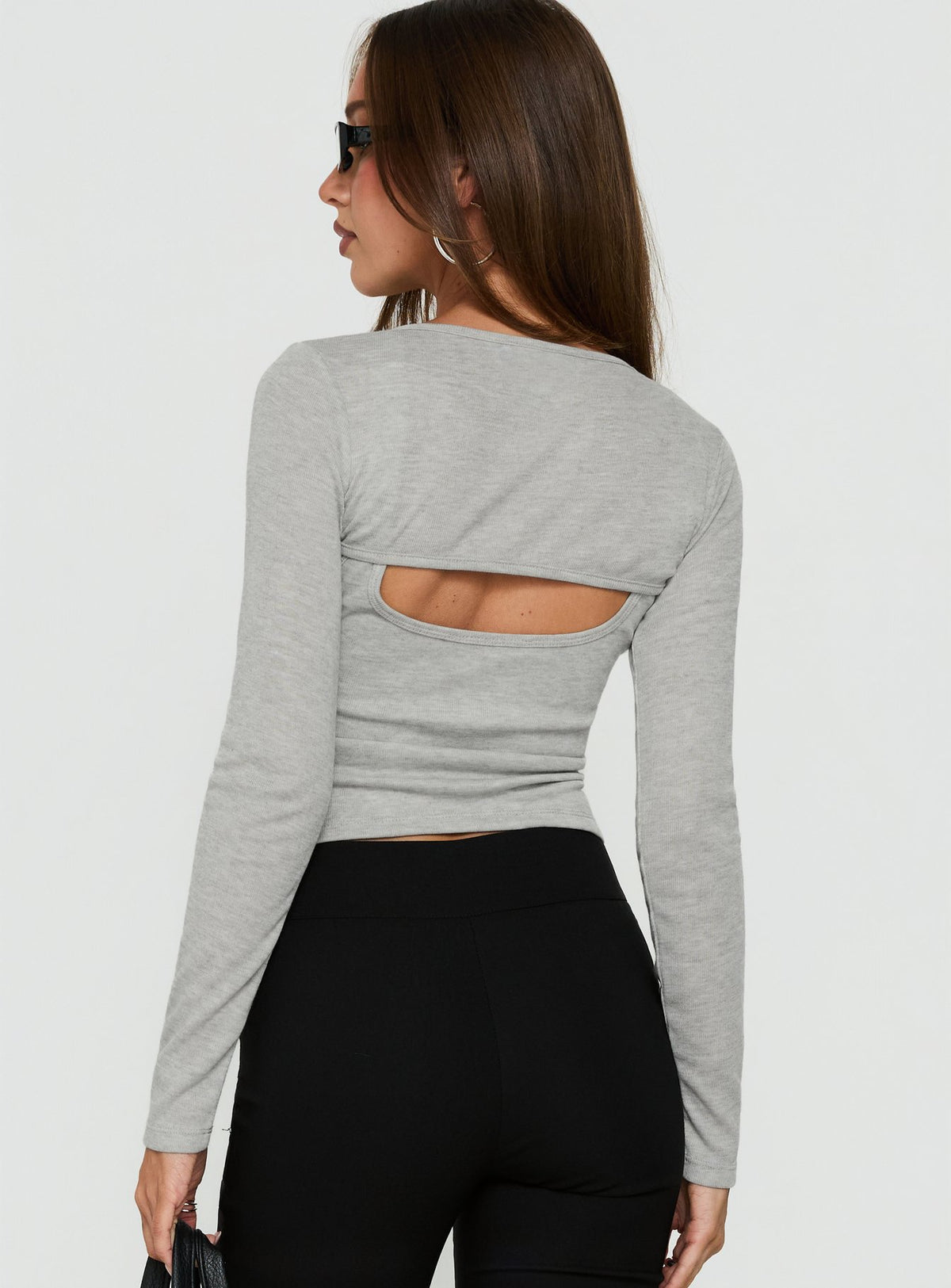 Blancha Layered Bolero Long Sleeve Top Grey Marle