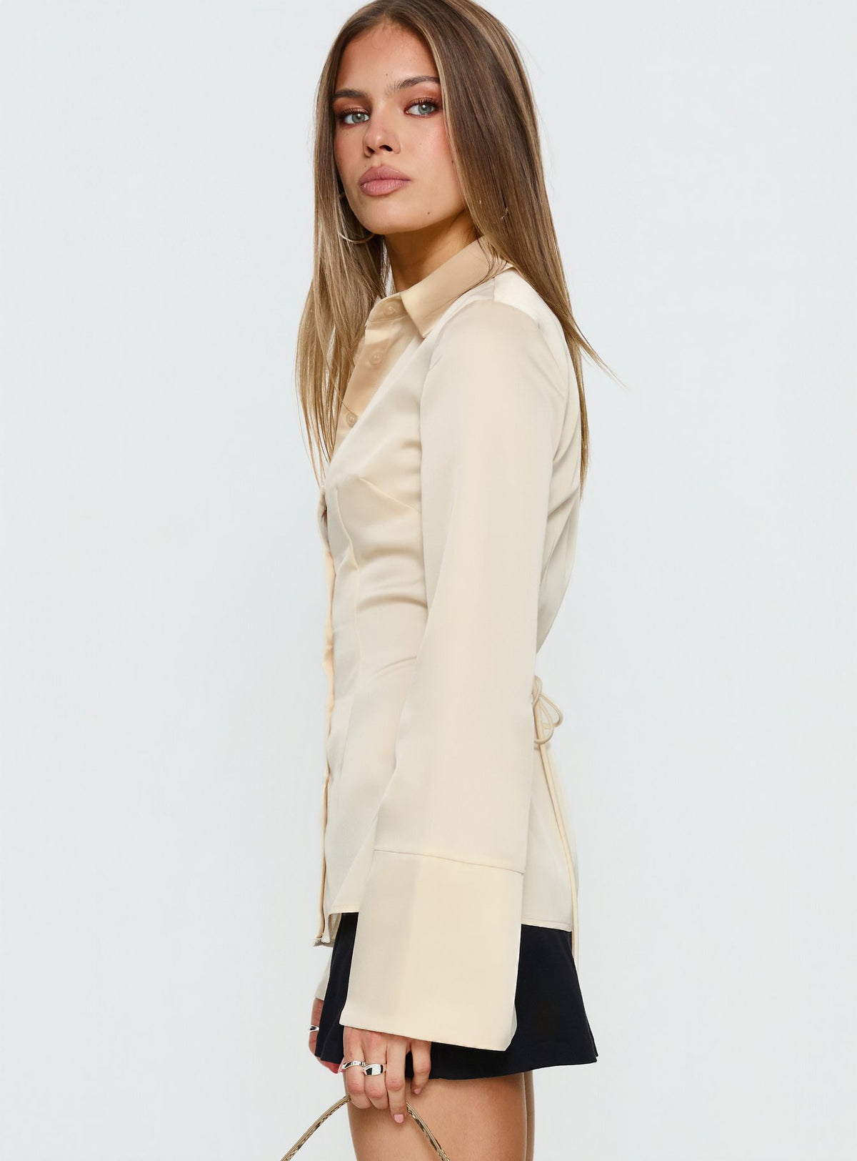 Emalona Long Sleeve Satin Top Cream