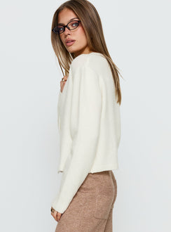 side view of model wearing Princess Polly Denmark Cardigan White Cropped Jumpers Jumpers 