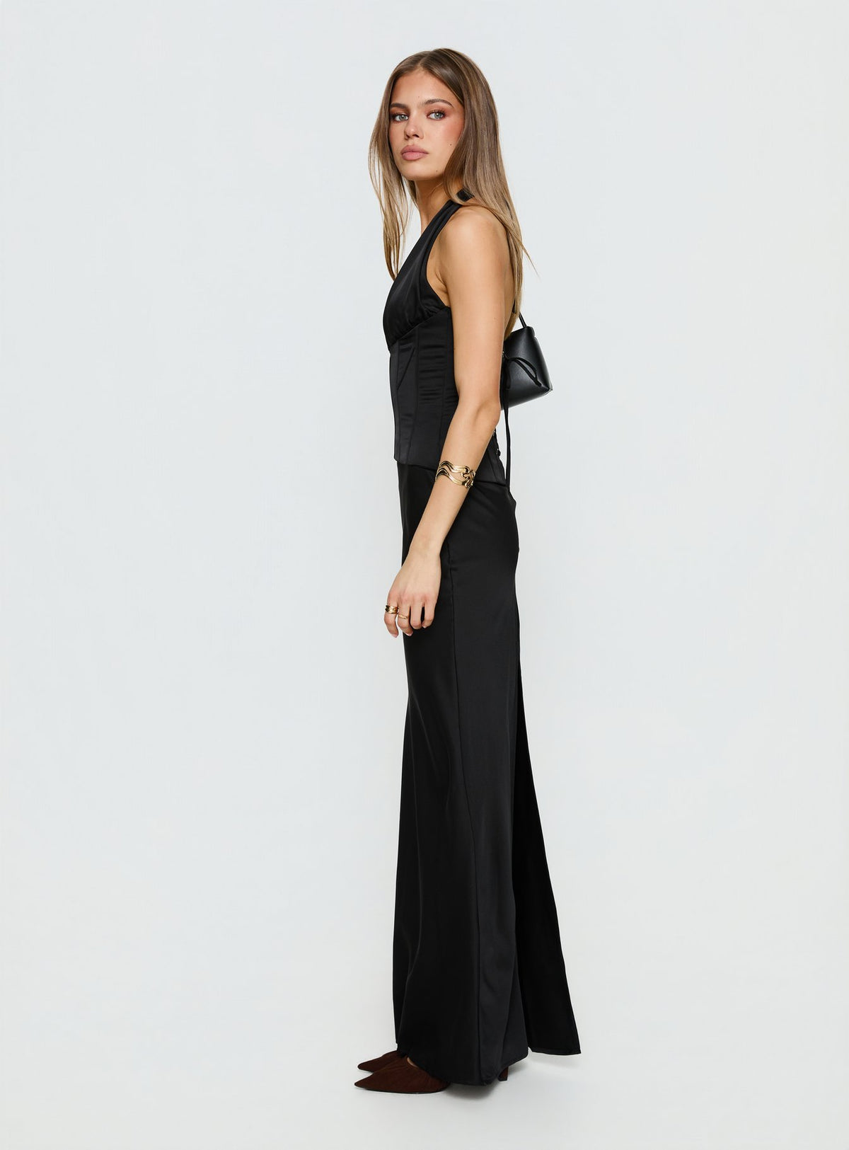 In A Trance Halter Corset Maxi Dress Black