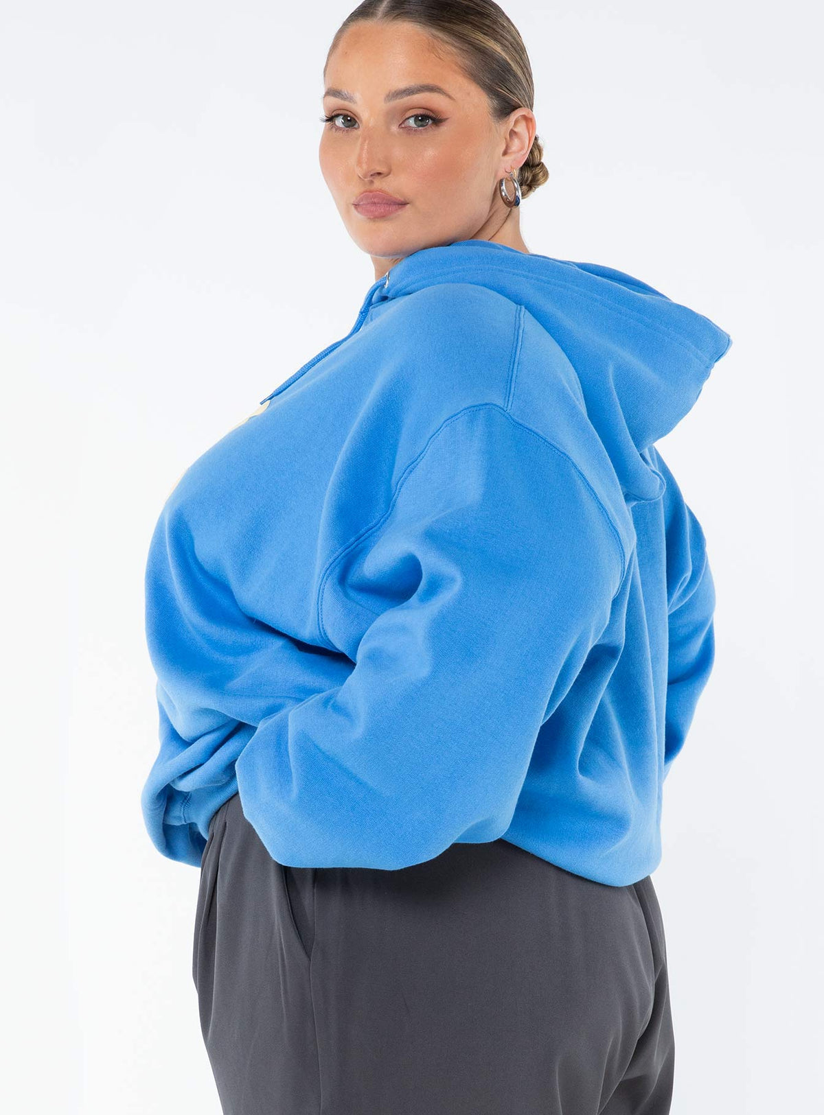 Princess Polly Hoodie Sweatshirt Bubble Text Blue / Yellow Curve regular 