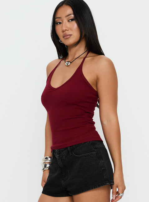 Sentiment V Neck Cami Top Burgundy