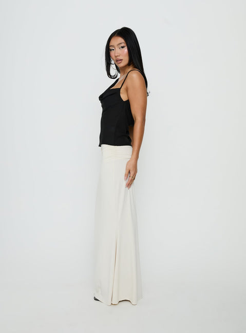 Designed with the Liorah Foldover Waist Maxi Skirt Cream in womens-skirts featuring maxi length side view of model wearing Princess Polly