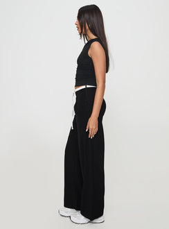 side view of model wearing Princess Polly Burna Pants Black High Rise Pants Pants 