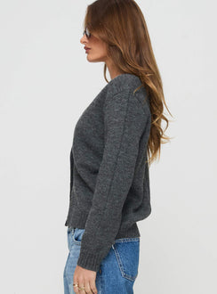 side view of model wearing Princess Polly Larkins Cardigan Grey cropped Jumpers 