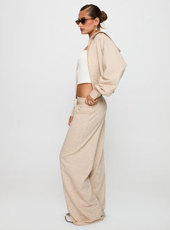 side view of model wearing Princess Polly Mindful Low Rise Pant Oat Marle Pants 