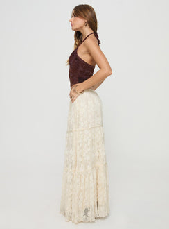   side view of model wearing Princess Polly Oh Plisse Maxi Skirt Cream Maxi Skirts Skirts 