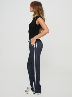 side view of model wearing Princess Polly Maranie Pants Navy/ White High Rise Pants Pants 