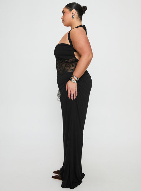 Adalyne Lace Halter Maxi Dress Black Curve