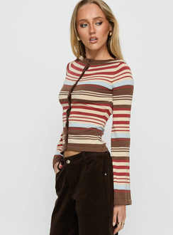 side view of model wearing Princess Polly Milda Knit Cardigan Multi Stripe Jumpers 