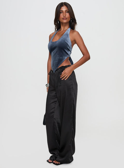 side view of model wearing Princess Polly Thrill Of It All Pant Black High Rise Pants Pants 