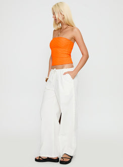 side view of model wearing Princess Polly Destinee Frill Pant White Low Rise Pants Pants 