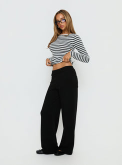 side view of model wearing Princess Polly Bekki Wide Leg Knit Pant Black High Rise Pants Pants 