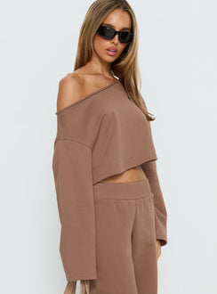 Retreat Raw Edge Off Shoulder Jumper Cocoa cropped Jumpers 