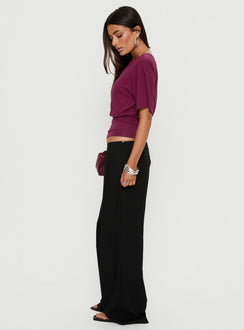 Styled with the Khane Low Rise Wide Leg Pant Black Petite in womens-regular-pants on-body view of model wearing