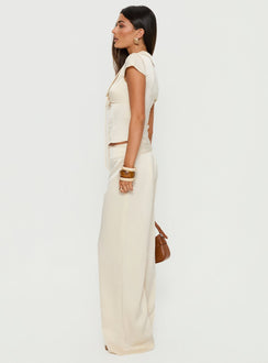 side view of model wearing Princess Polly Aubrette Satin Tie Pants Cream High Rise Pants 