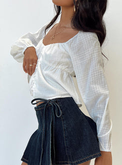side view of model wearing Princess Polly Maxime Long Sleeve Top White Full Sleeves Square Neck 