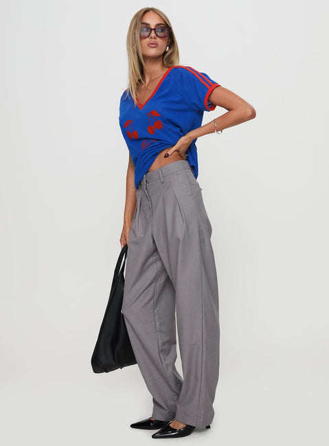 front view of model wearing Princess Polly Expertise Low Rise Pleat Pant Grey High Rise Pants Pants 