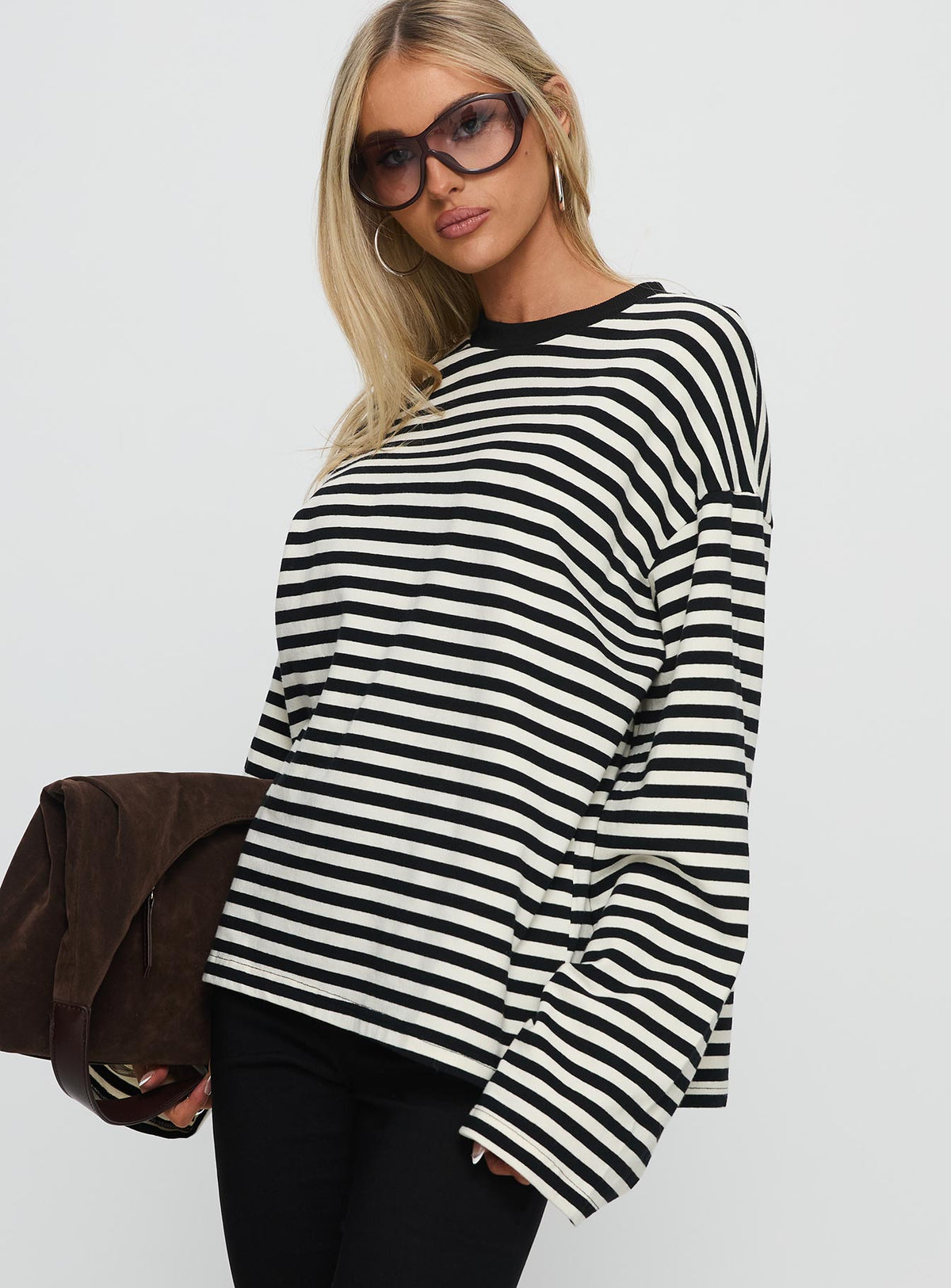 Settle Down Long Sleeve Top Black / White Stripe