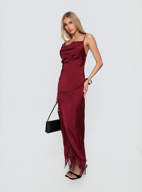 Katalyna Lace Cowl Neck Maxi Dress Red