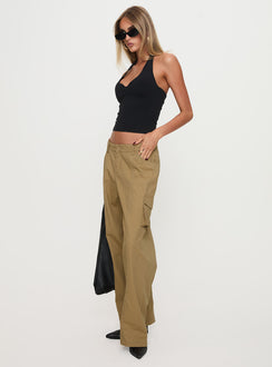 side view of model wearing Princess Polly Major General Cargo Pant Taupe Low Rise Pants Pants 