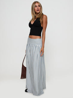  side view of model wearing Princess Polly Find Your Love Flowy Maxi Skirt White Maxi Skirts Skirts 