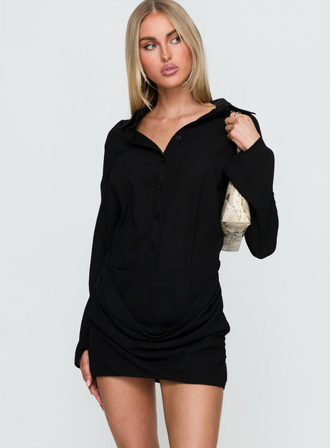 Tareno Long Sleeve Shirt Dress Black