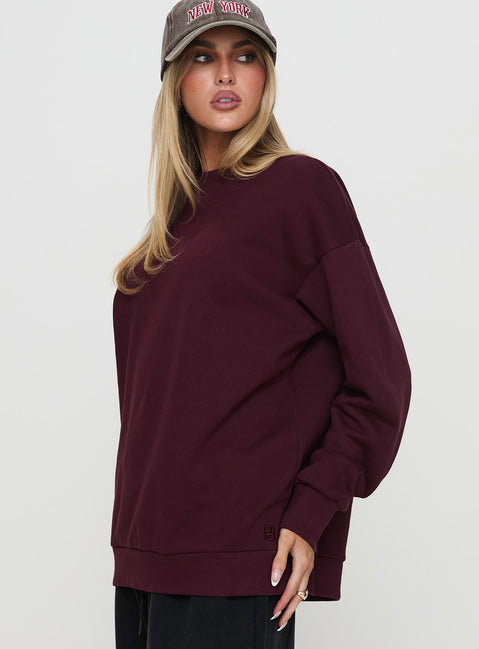 product Princess Polly All Day Crewneck Sweatshirt Wine Longline Jumpers Jumpers 